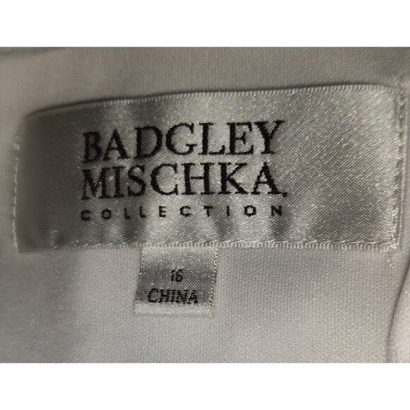 Badgley Mischka Dress Womens Plus 16 White Party Formal Gown Sparkly Peplum Text - Picture 10 of 16